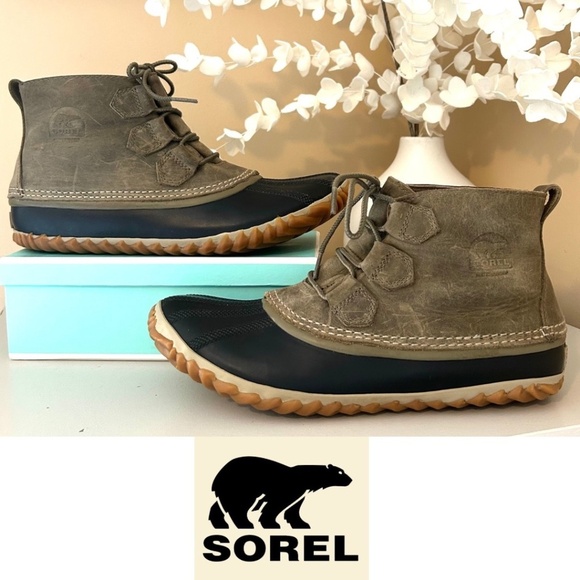 Sorel OutN’About Classic Waterproof Leather Duck Boots Elk Green Women’s Size 10 - Picture 1 of 16